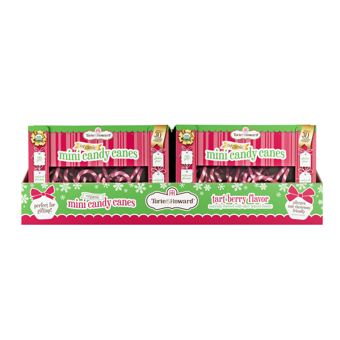 12 count box of Torie & Howard Organic Mini Candy Canes boxes