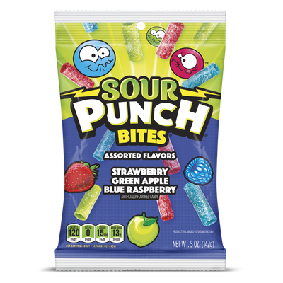 Sour Punch Bites Front of Package - Assorted Sour Candy - Sour Punch Straw Bites