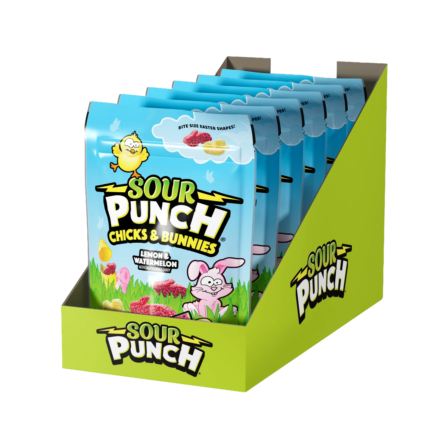 6-pack Display Ready Case of Sour Punch Chicks & Bunnies 9oz Bags