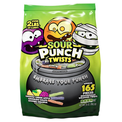 SOUR PUNCH Individually Wrapped Halloween Candy Twists - front of 35oz bag