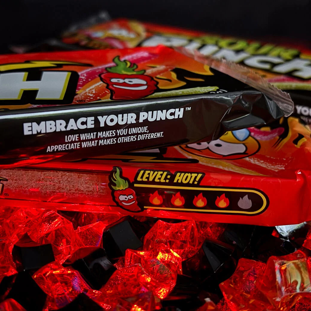 Sour Punch Scorchin' Straws Tray 4 out of 5 flames of heat level