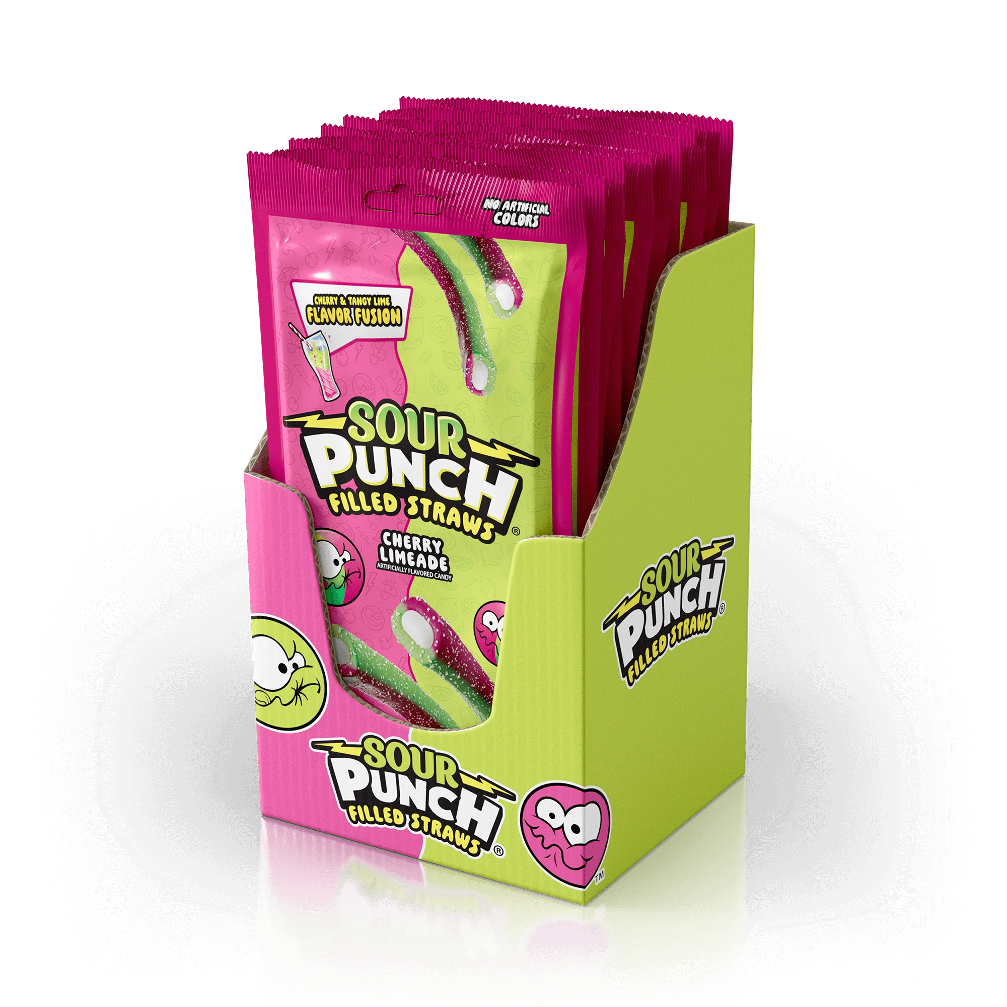 12 pack box of Sour Punch Cherry Limeade Filled Straws