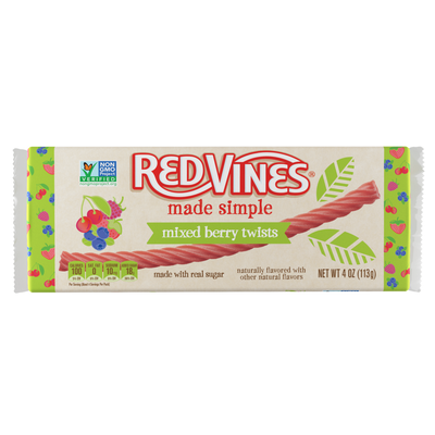 Front of RED VINES Made Simple Berry Twists 4oz Tray