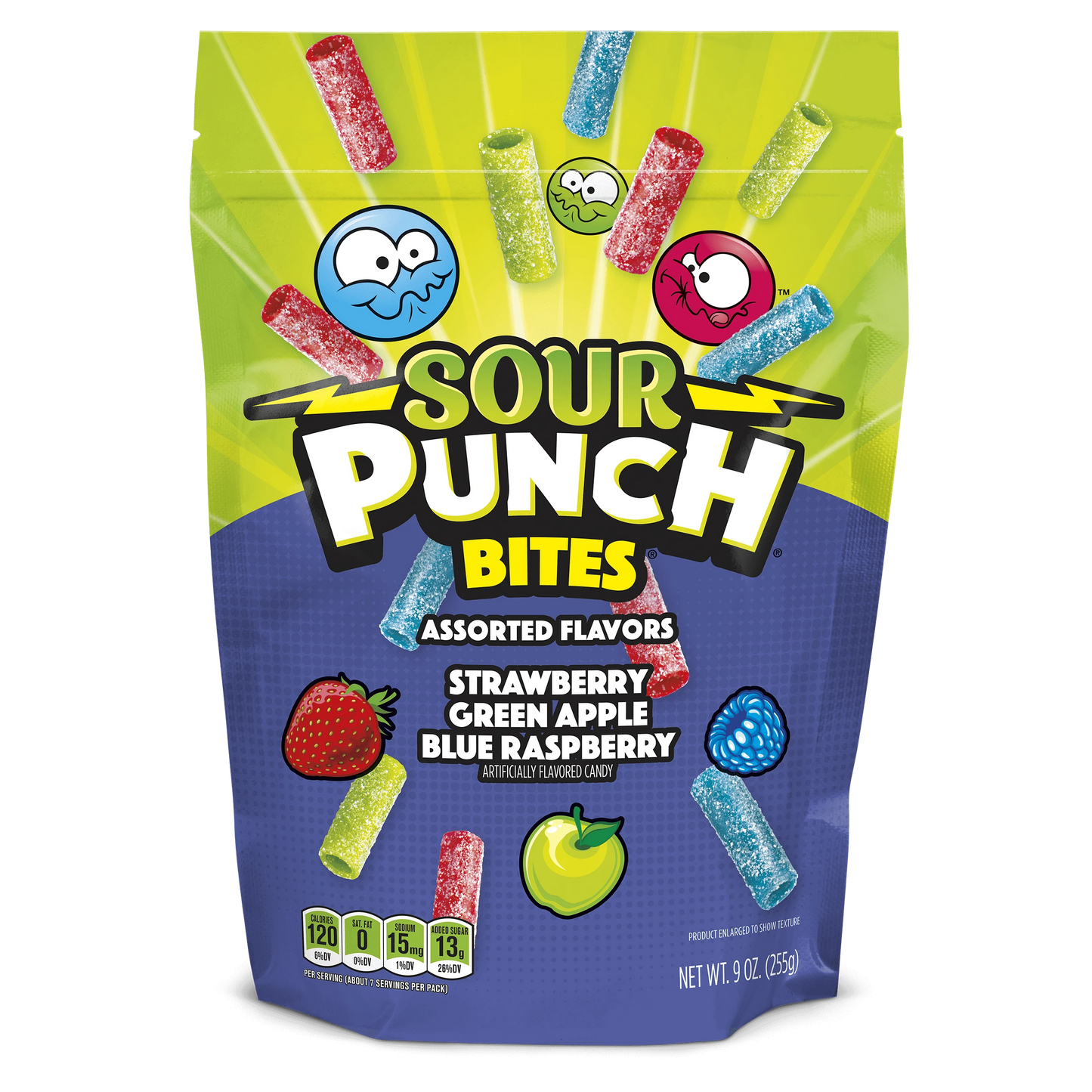 Front of Sour Punch Bites Share Size Bag of Assorted Sour Candy Straw Pieces