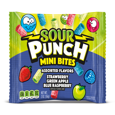 Sour Punch Mini Bites - Mini Bites Front of 2oz Package -  Fruit Chews Mini Bites