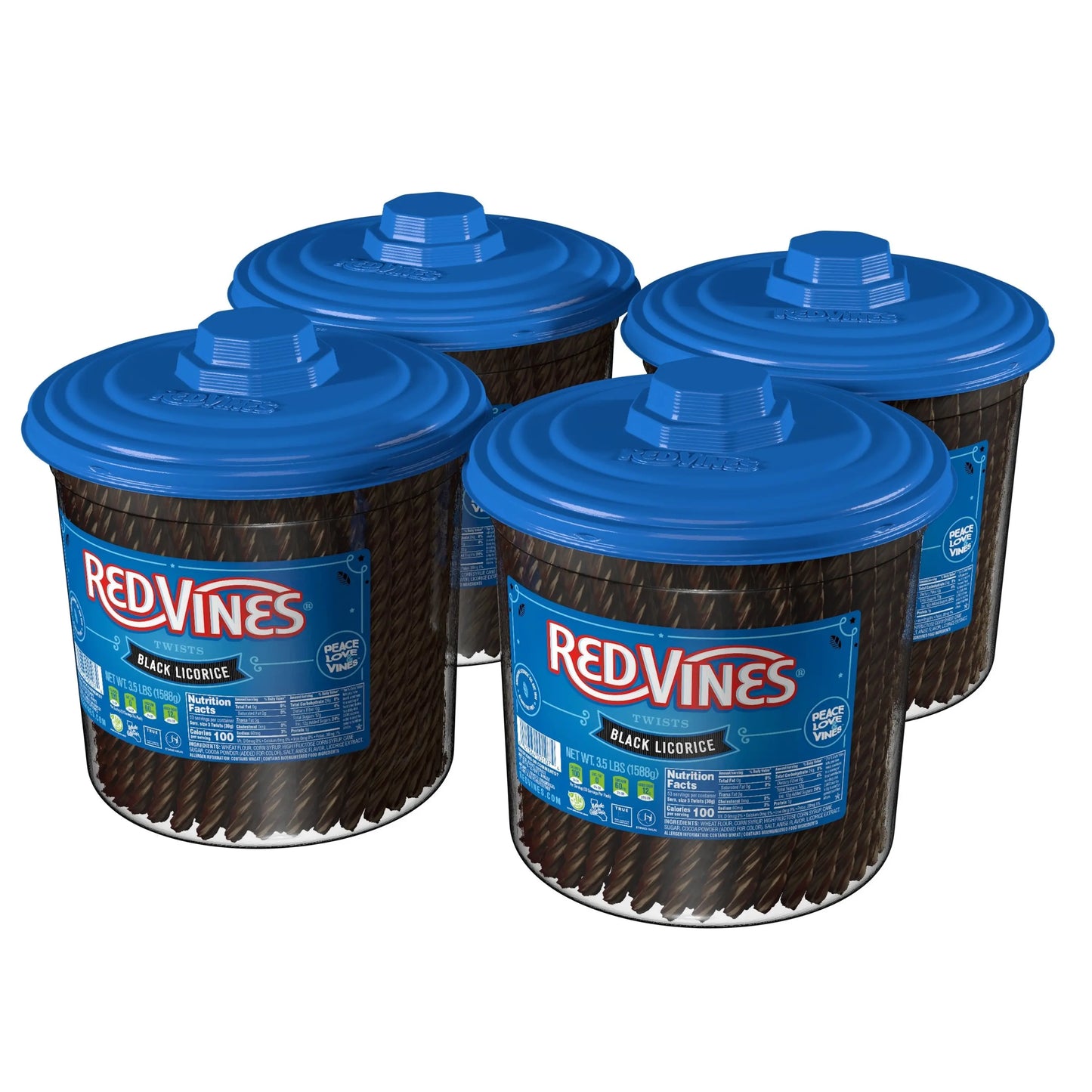 4 pack of RED VINES Black Licorice 3.5 Pound Jars