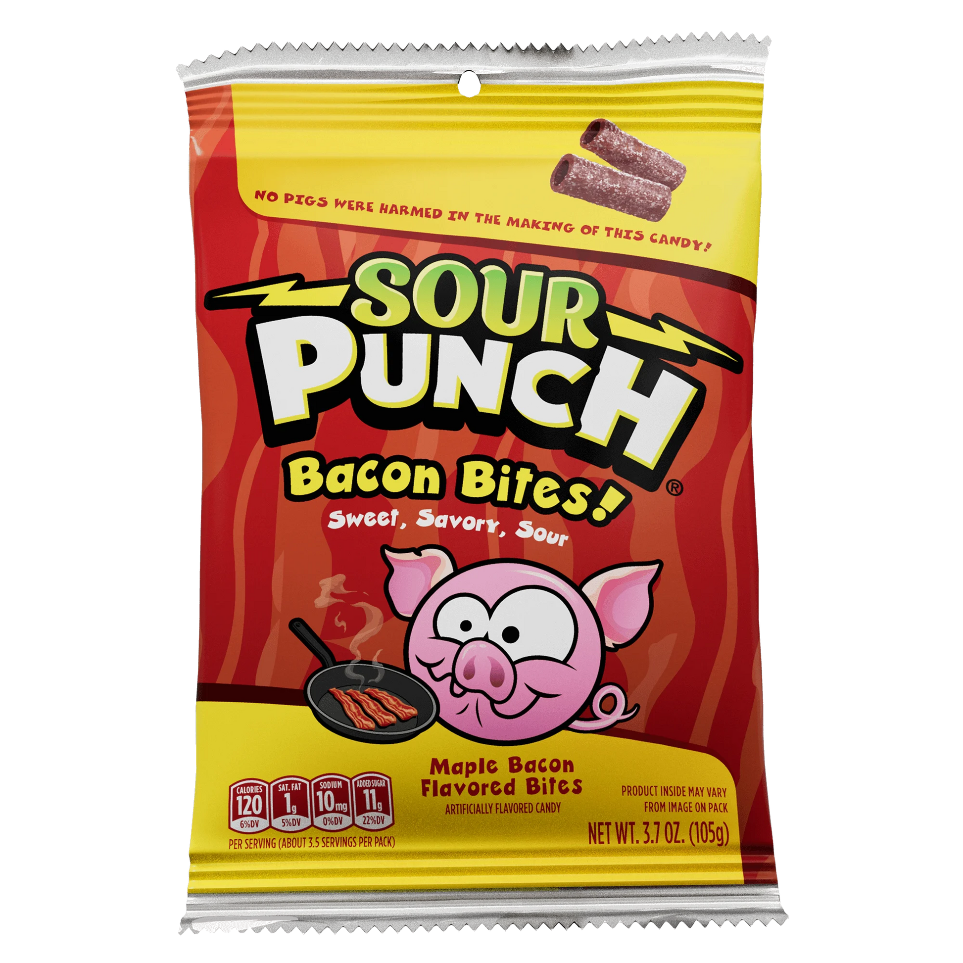 Front of Sour Punch Bacon Bites bag