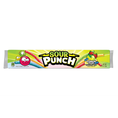 Front of Sour Punch Rainbow Candy Straws 2oz Tray