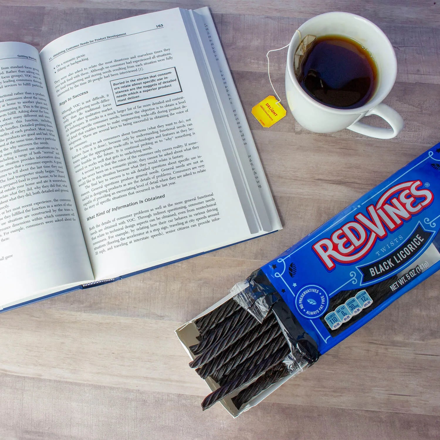 Red Vines Black Licorice Tray with tea and a good book