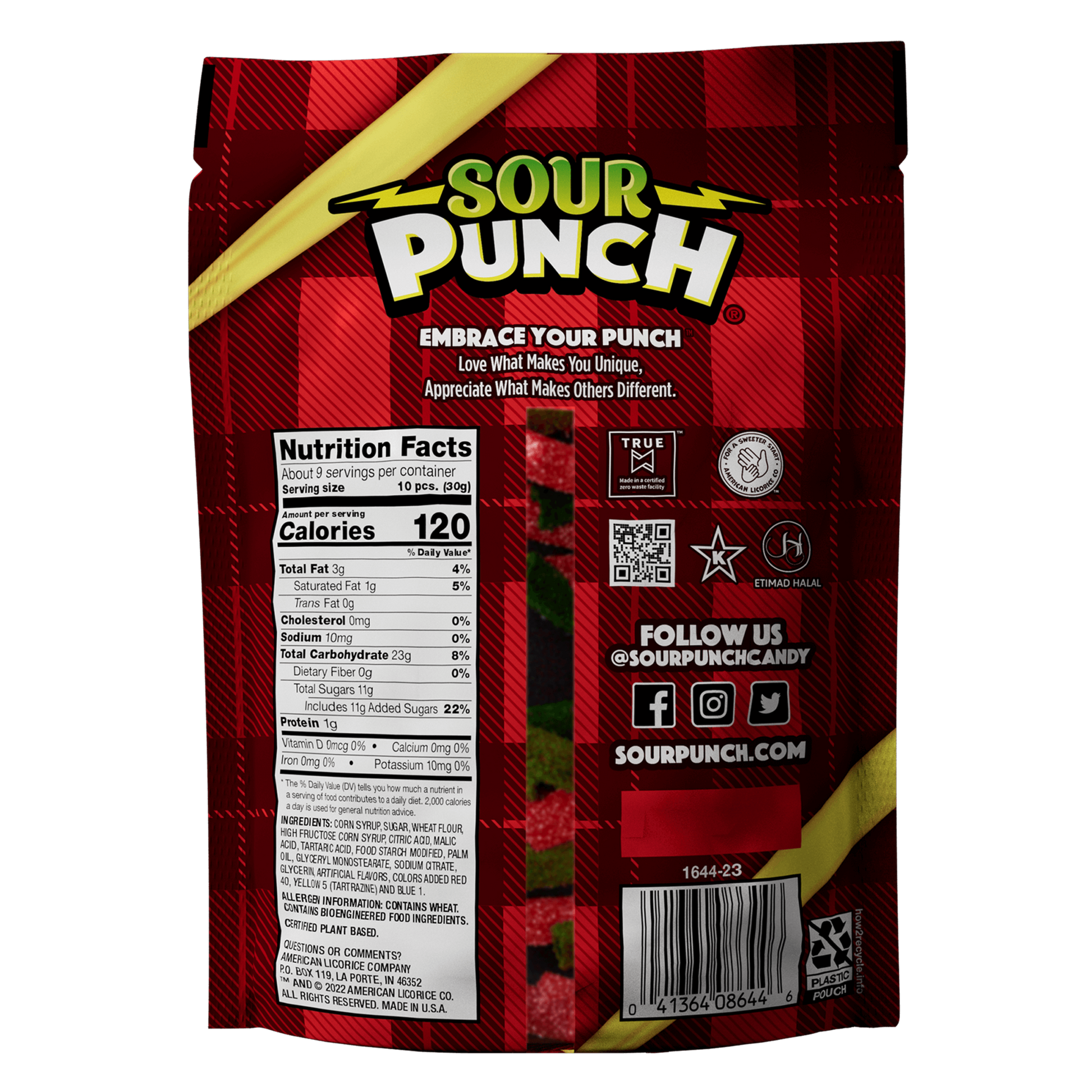 SOUR PUNCH Merry Mix Bites holiday candy - back of festive candy bag