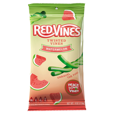 Front of Red Vines Watermelon Twisted Vines 4oz Bag