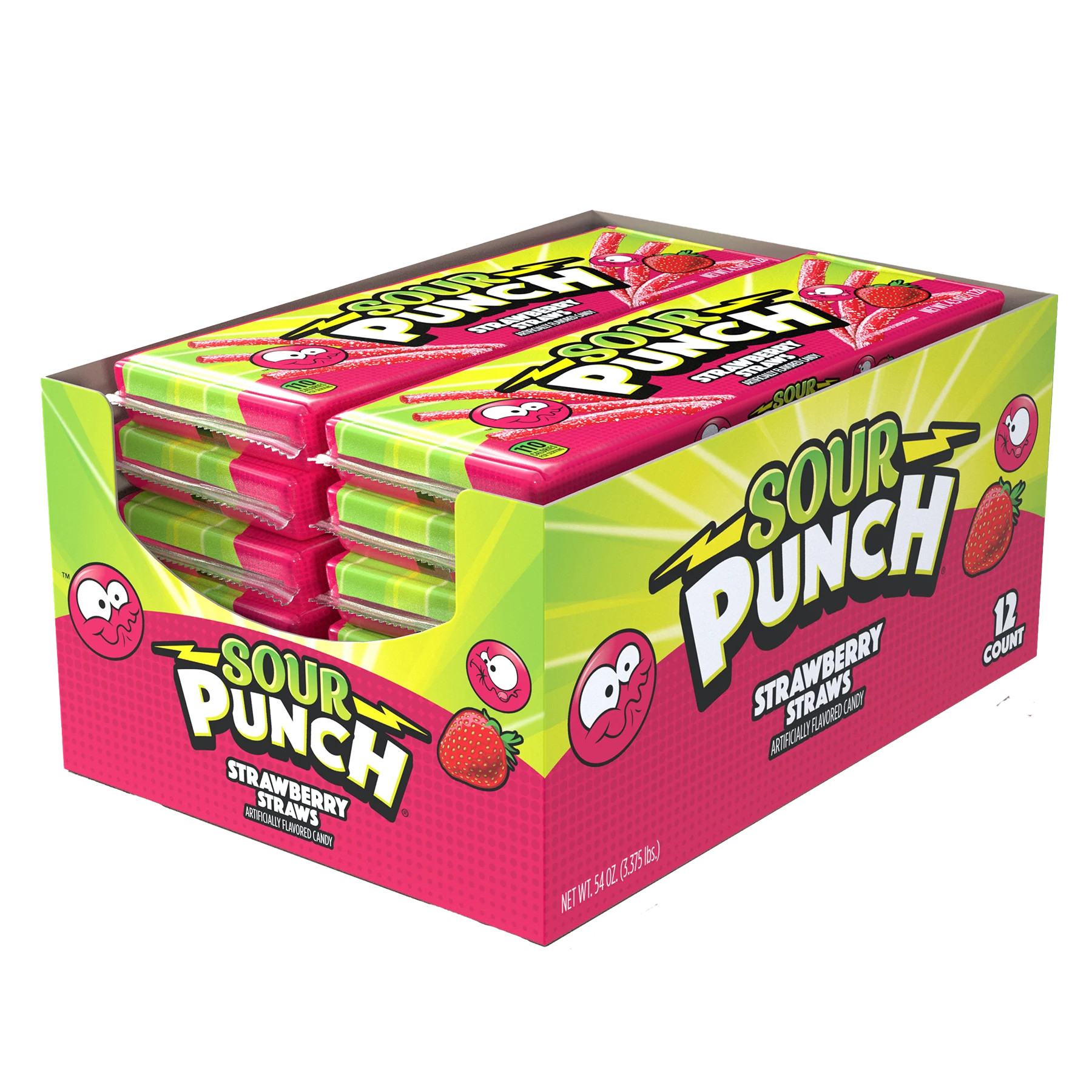 12 count box of Sour Punch Strawberry Straws 4.5oz Trays
