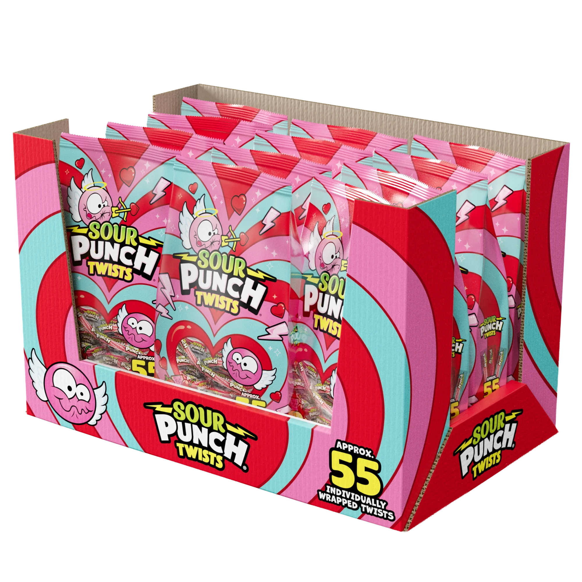 12 pack of Sour Punch Valentines Individually Wrapped Twists 13oz Bags