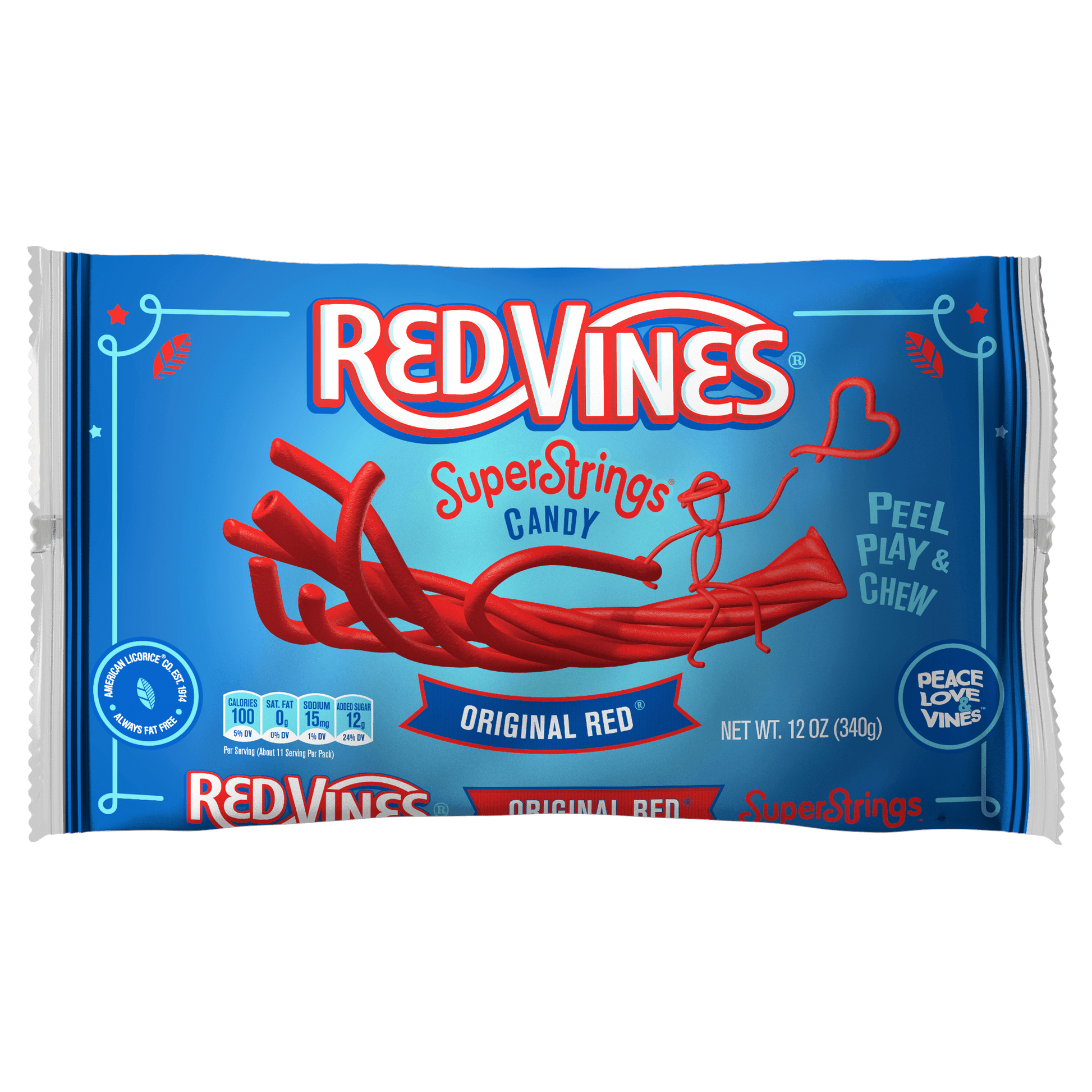 RED VINES SuperStrings front of 12oz bag