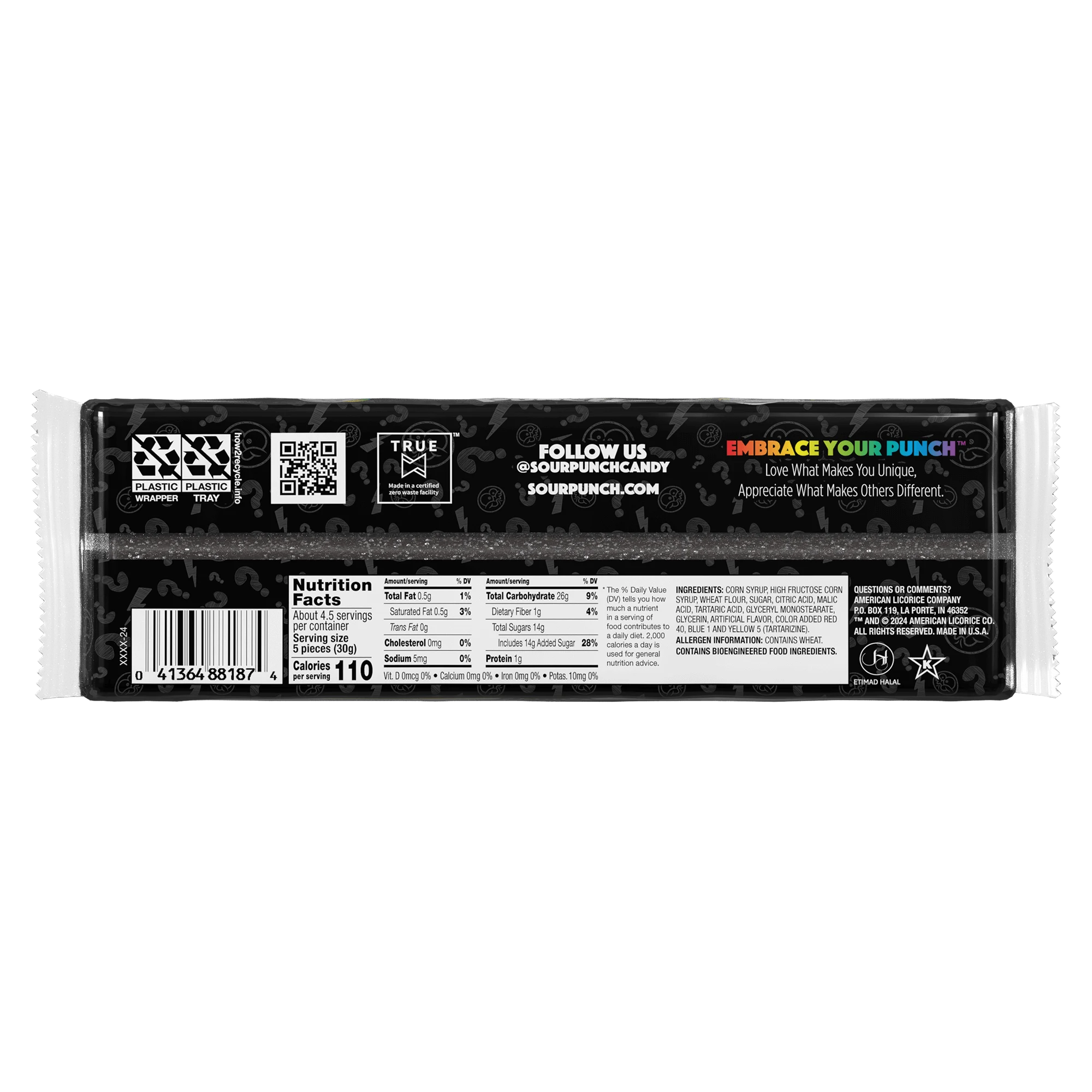 Back of Sour Punch Mystery Straws 4.5oz Tray