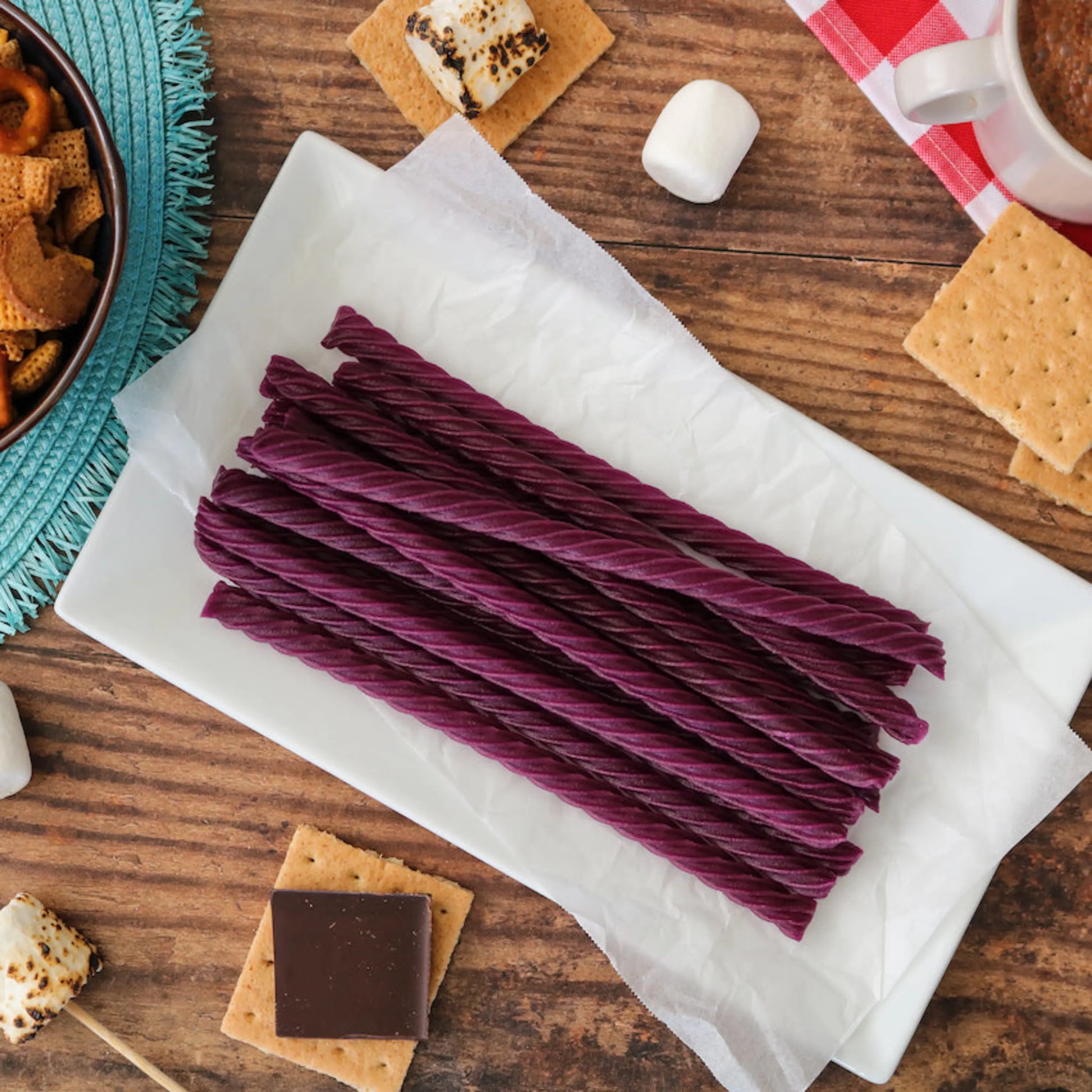 Red Vines Grape Licorice Twists alongside s'mores supplies