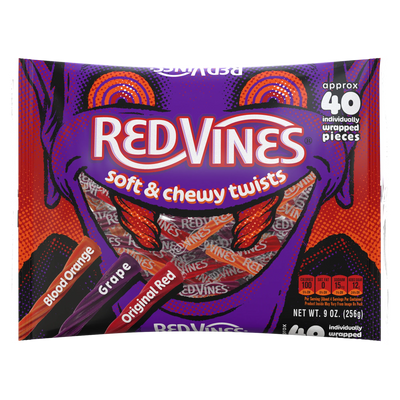 Front of Red Vines Individually Wrapped Halloween Candy Twists 9oz Bag