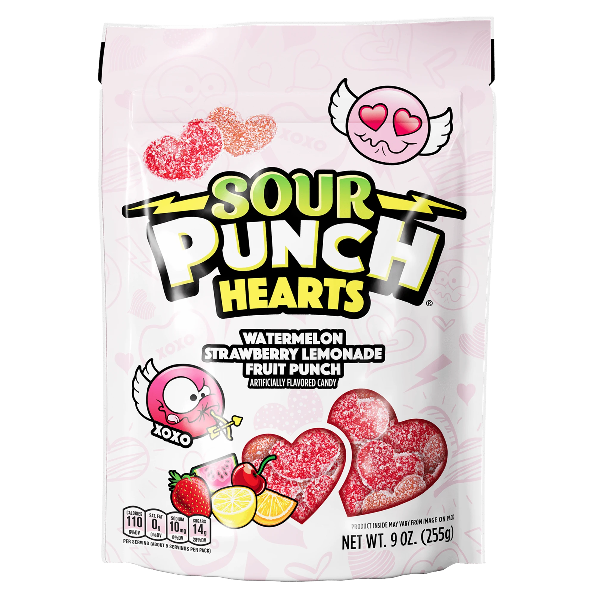 Front of Sour Punch Hearts Valentine's Day Candy 9oz Bag