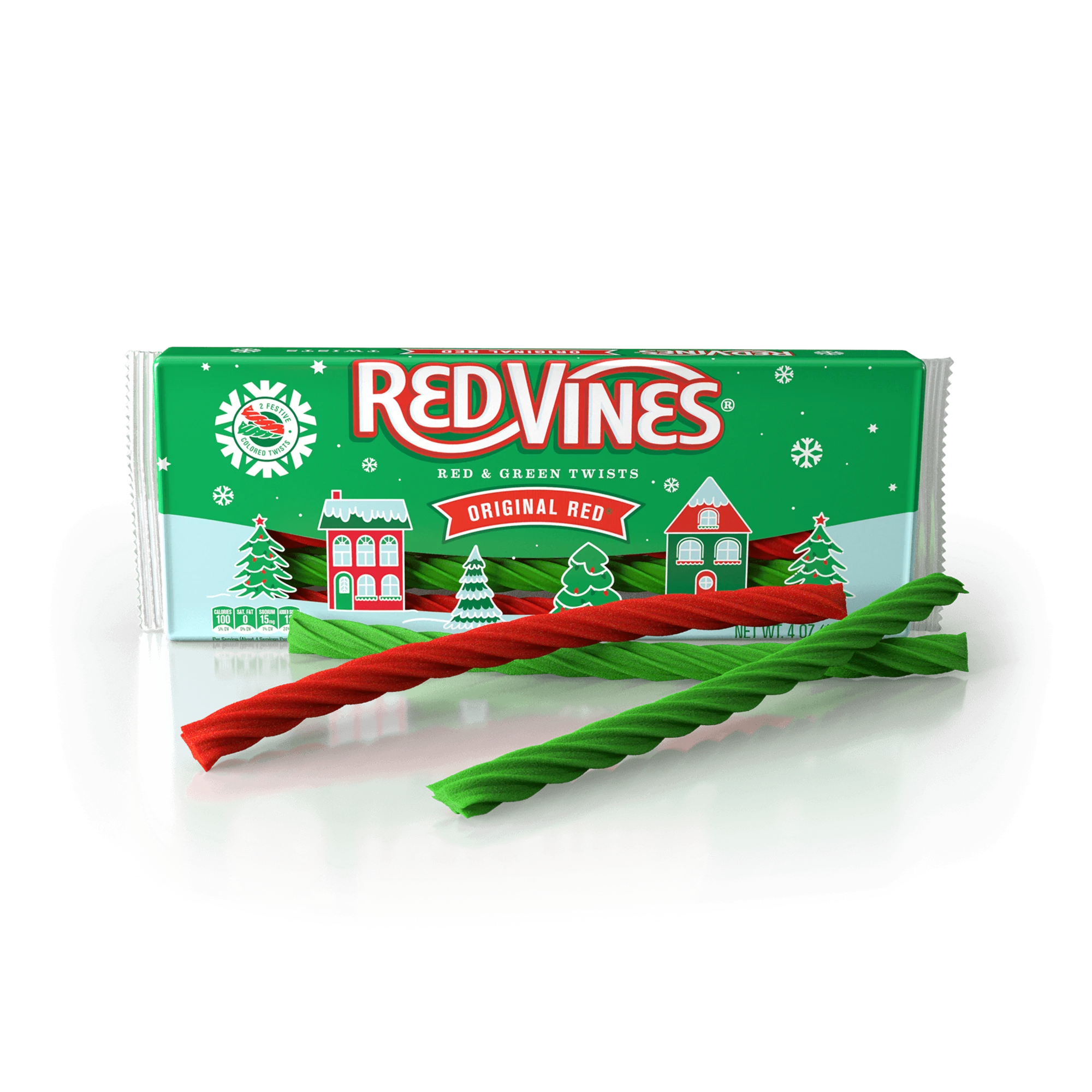 Red Vines holiday tray with red and green candy twists in front
