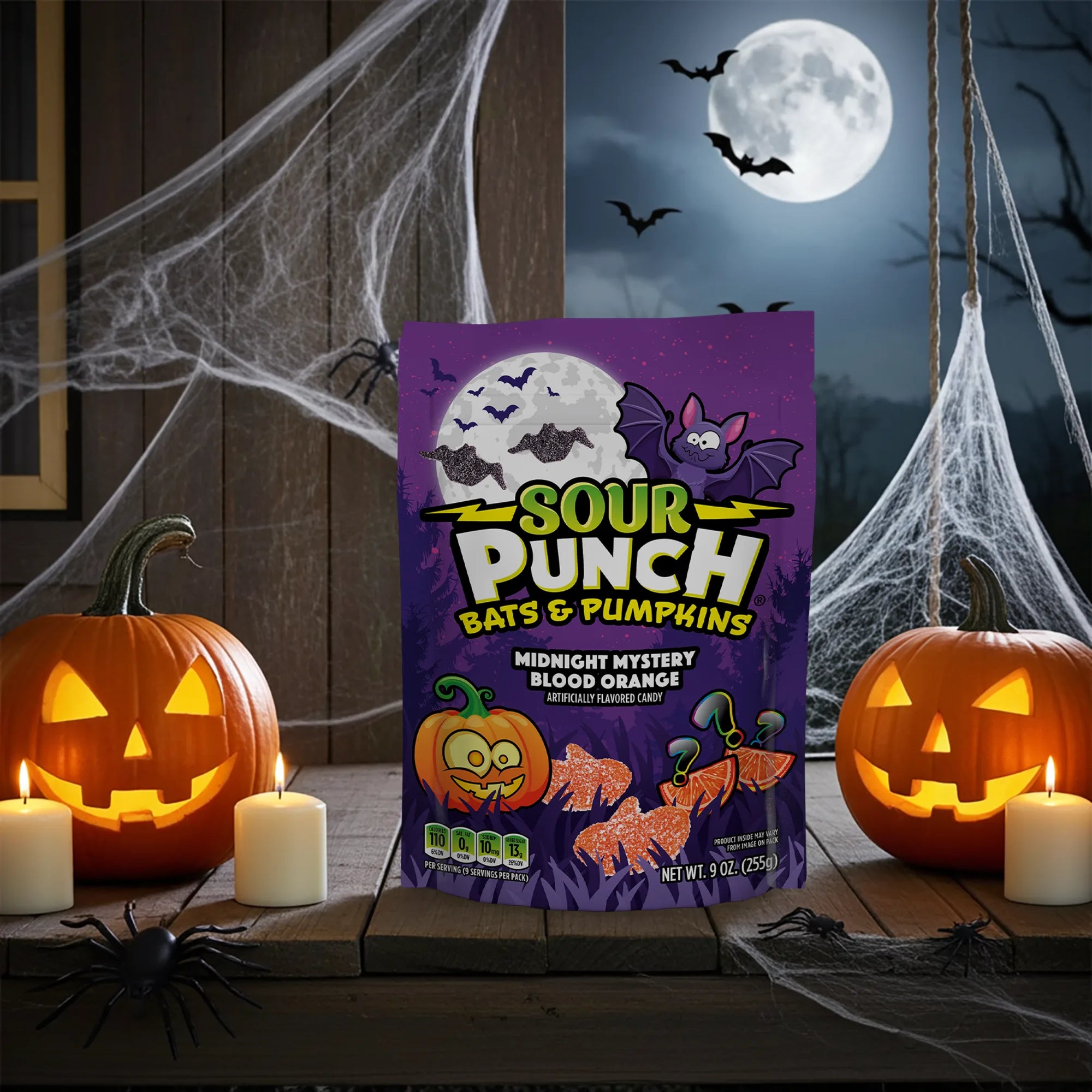 Sour Punch Bats & Pumpkins Halloween Candy, 9oz Bag