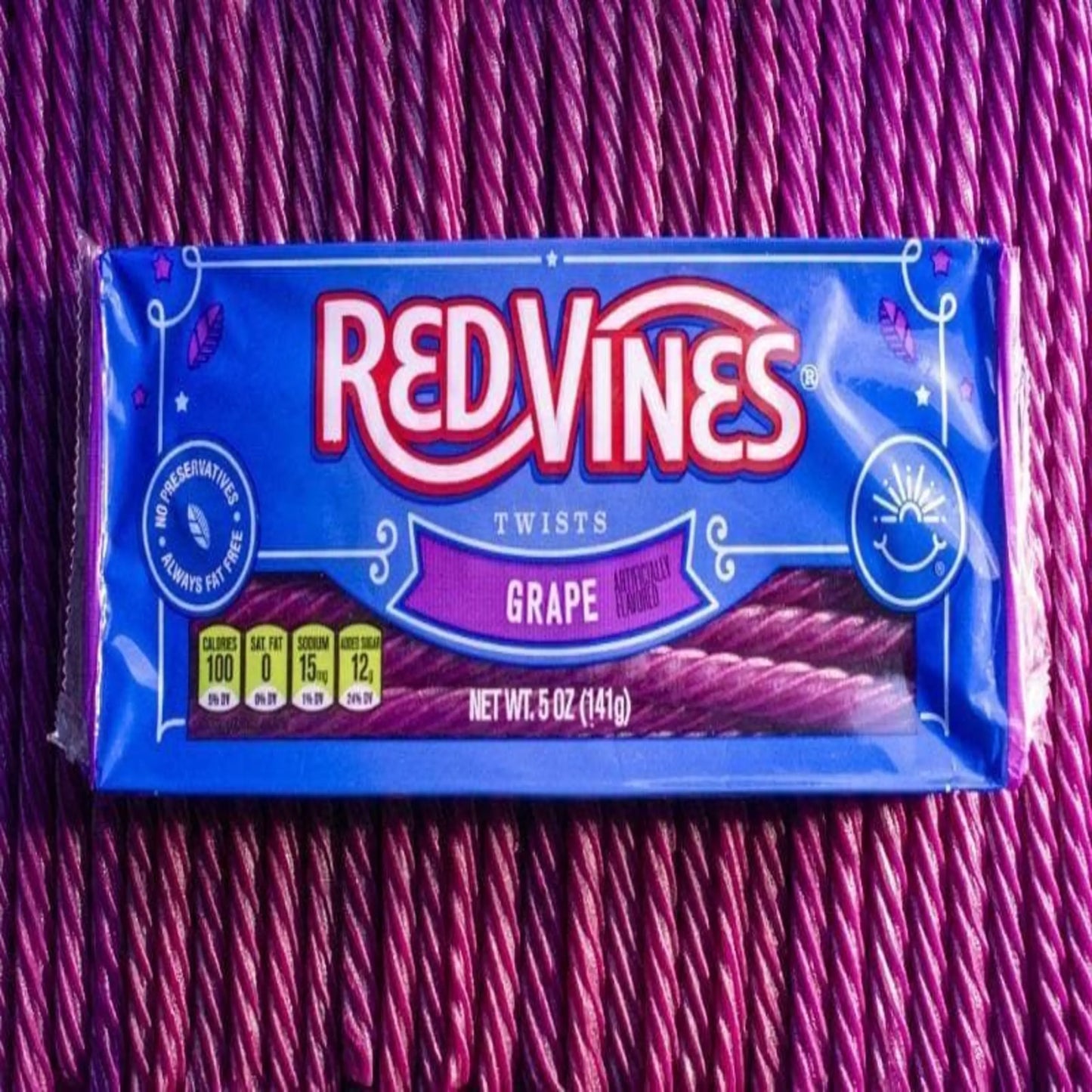Red Vines Grape Tray on purple candy twists