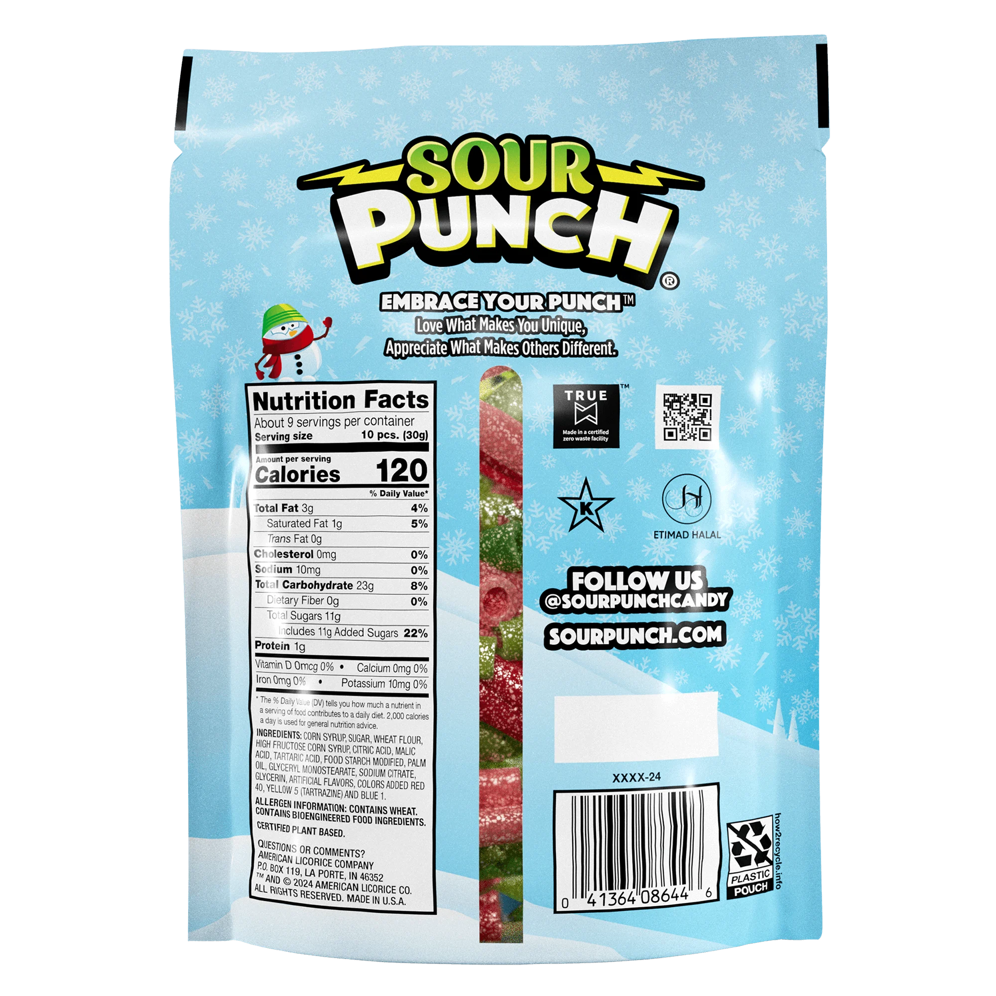 SOUR PUNCH Merry Mix Bites holiday candy - back of festive candy bag