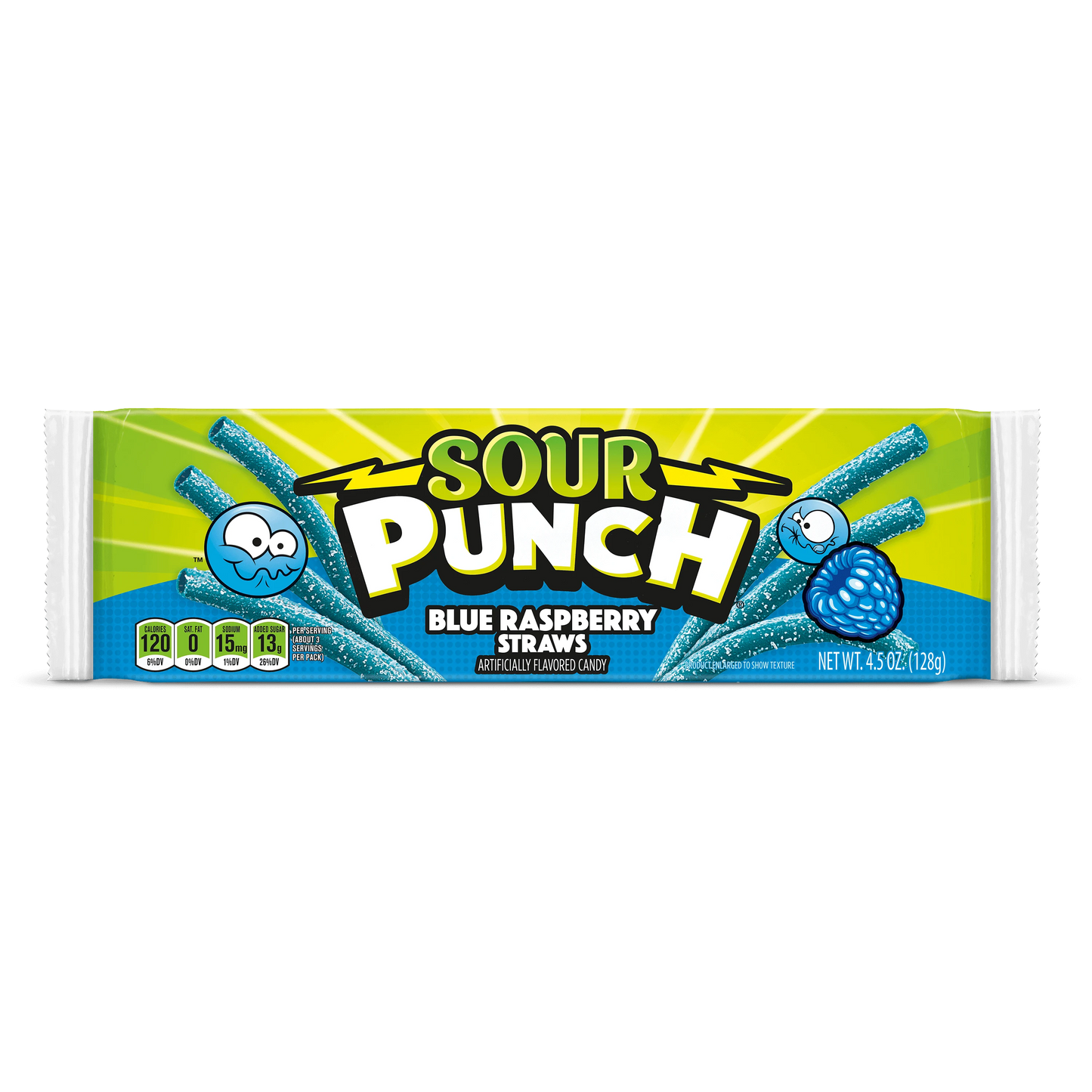 Sour Punch Blue Raspberry Straws Front of Pack - Blue Sour Straws - Blue Raspberry Sour Straws Candy