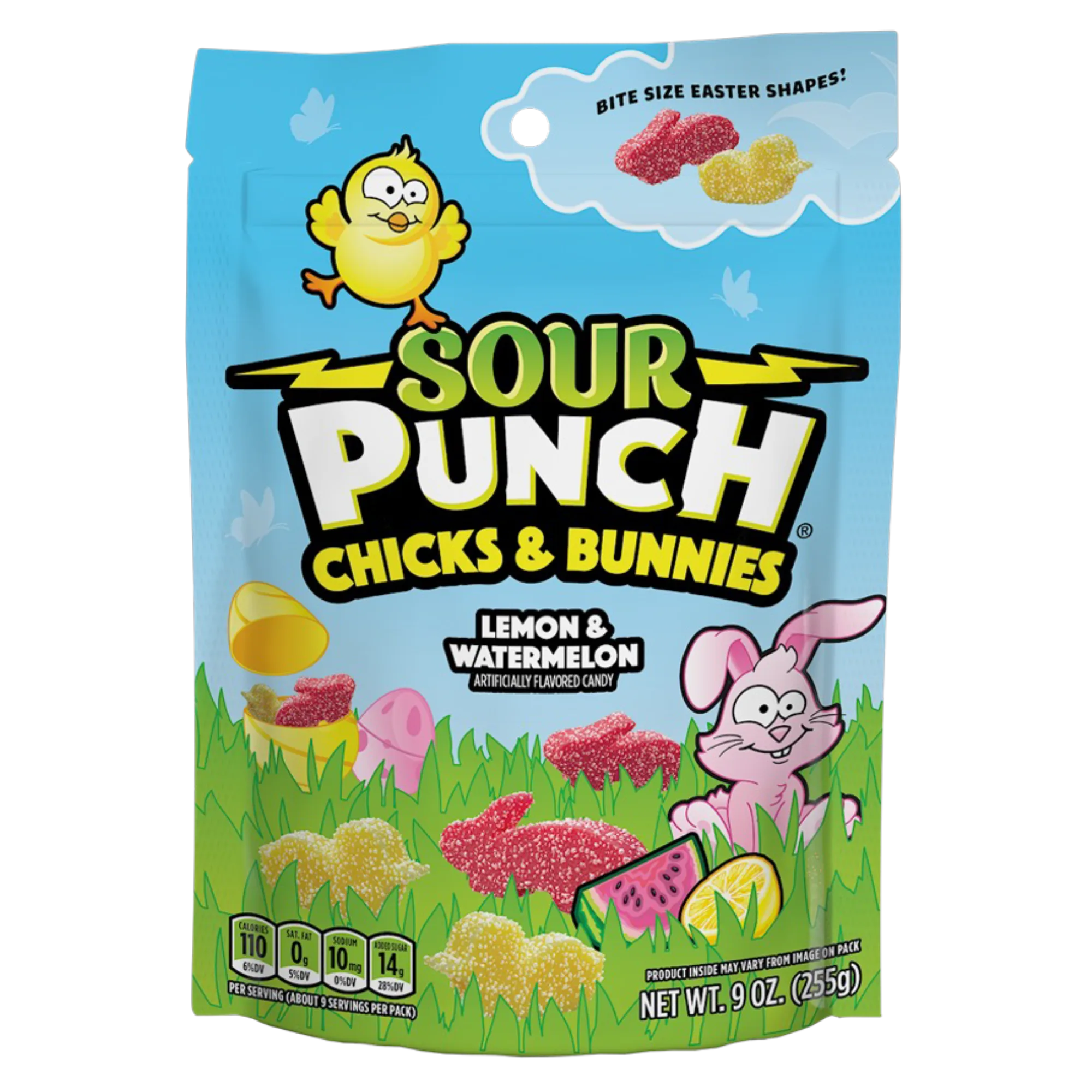 Front of Sour Punch Chicks & Bunnies Easter Candy 9oz Bag