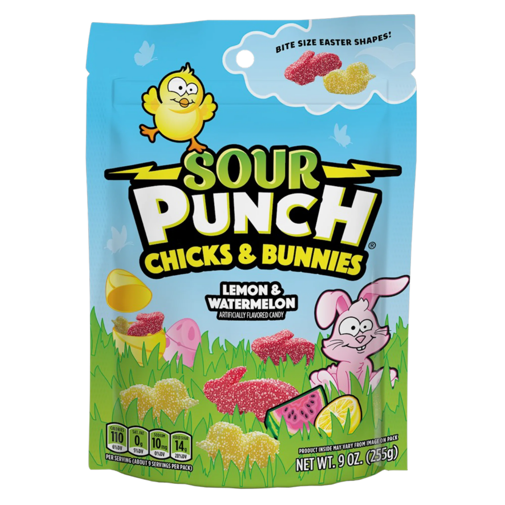 Front of Sour Punch Chicks & Bunnies Easter Candy 9oz Bag