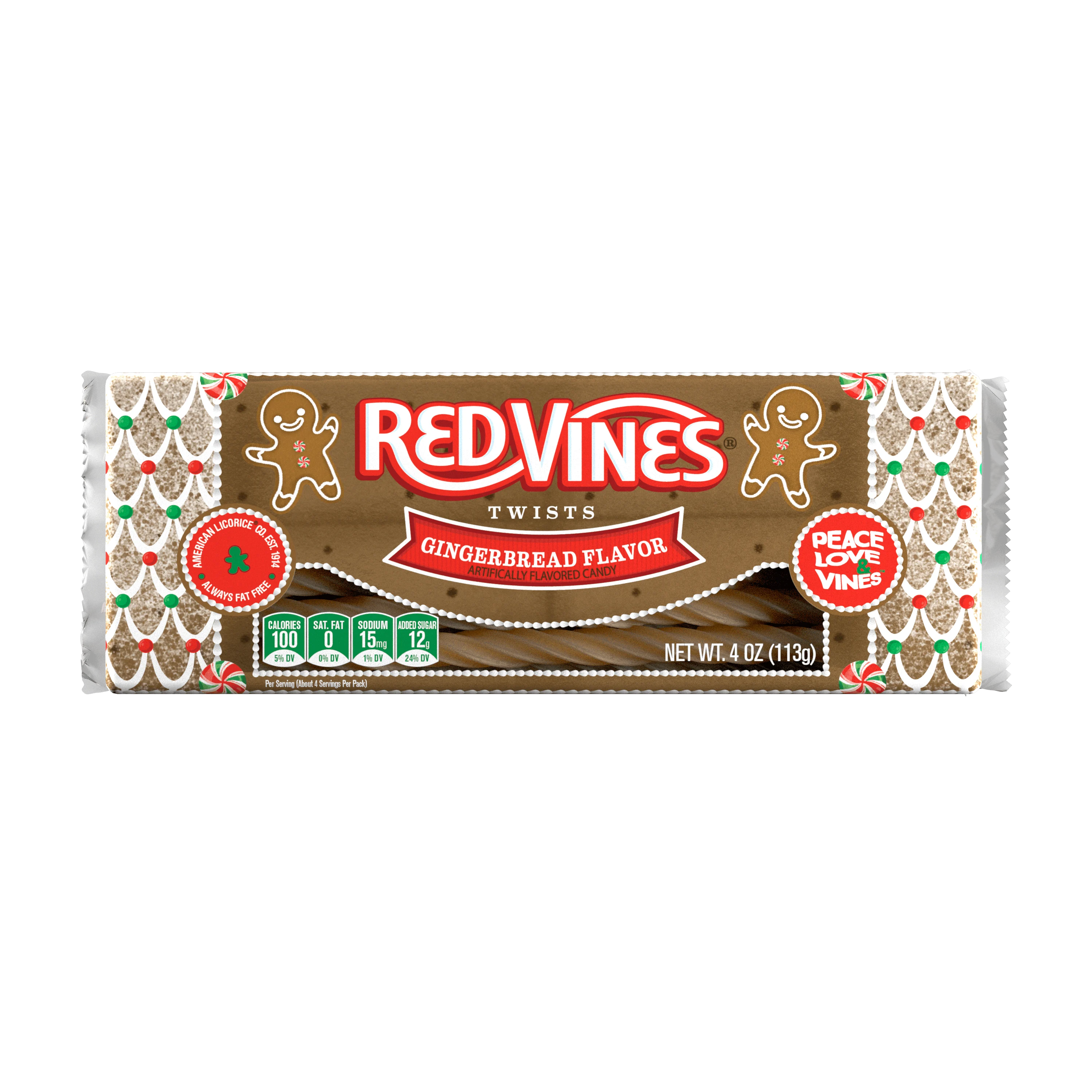 RED VINES Gingerbread flavored licorice twists - front of festive tray