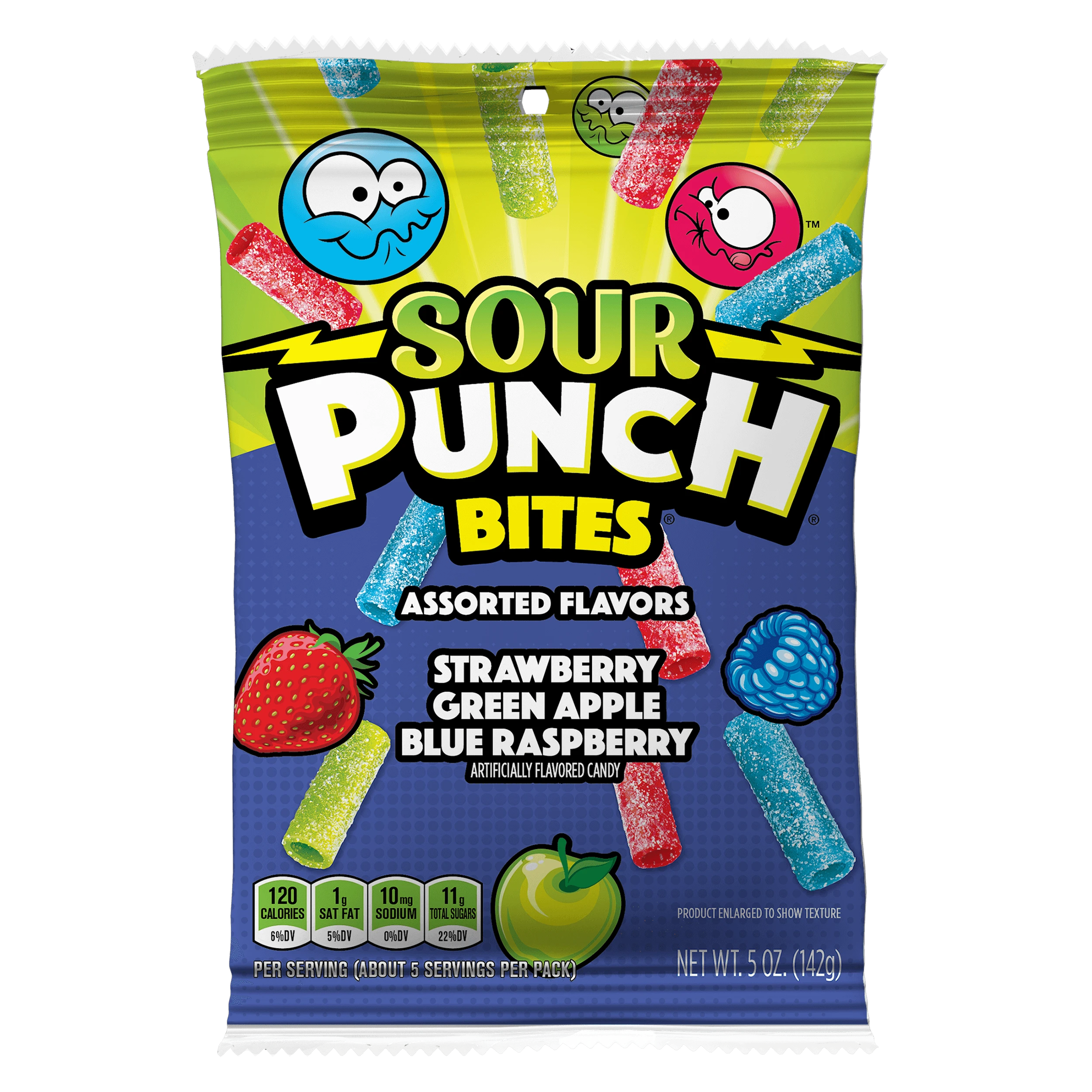 Front of Sour Punch Bites Bag of Assorted Sour Candy Straw Bites