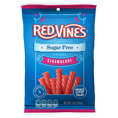 Front of RED VINES Sugar Free Strawberry Licorice Twists 5oz bag