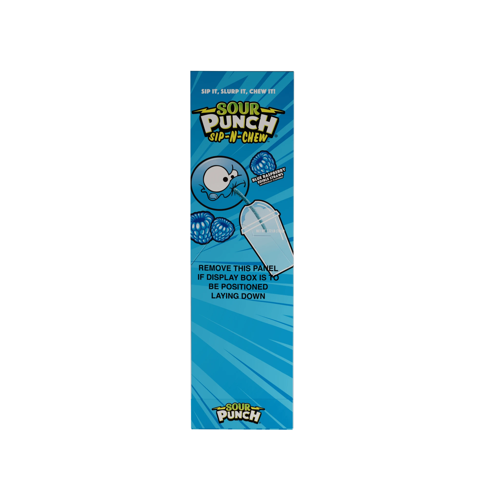 Back of Sour Punch Blue Raspberry Sip-N-Chew Straws 30-Count Caddy