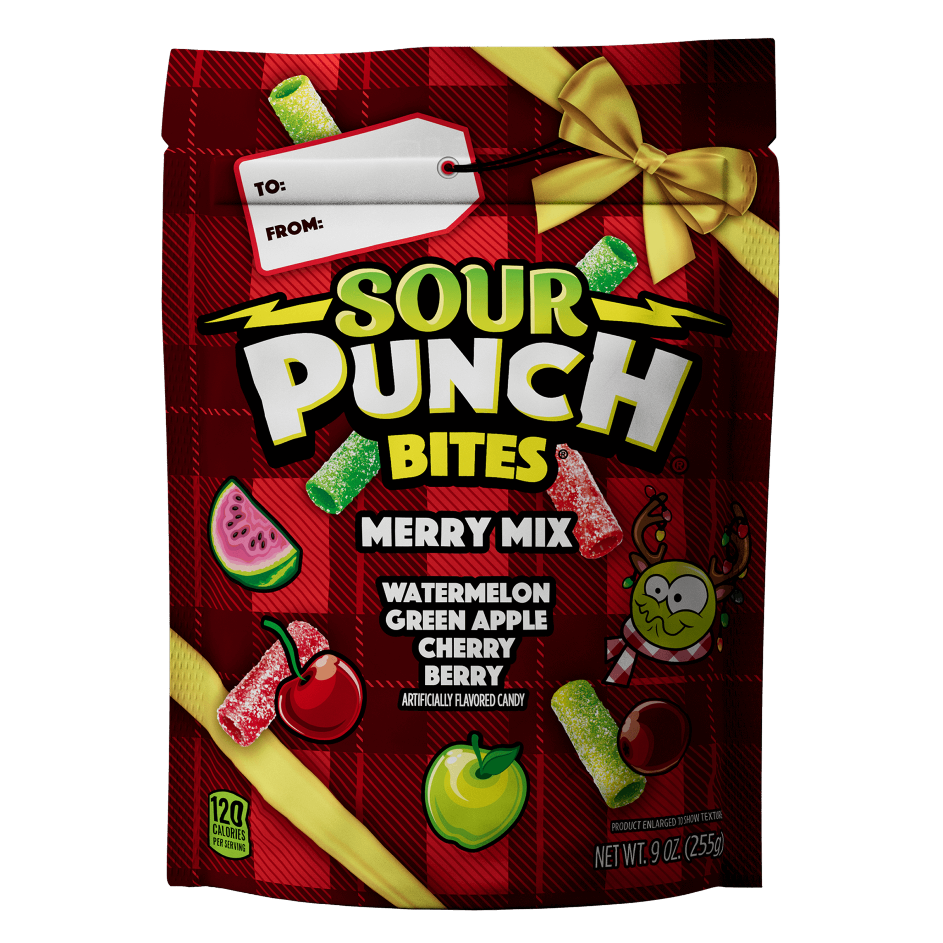 SOUR PUNCH Merry Mix Bites holiday candy - front of festive candy bag