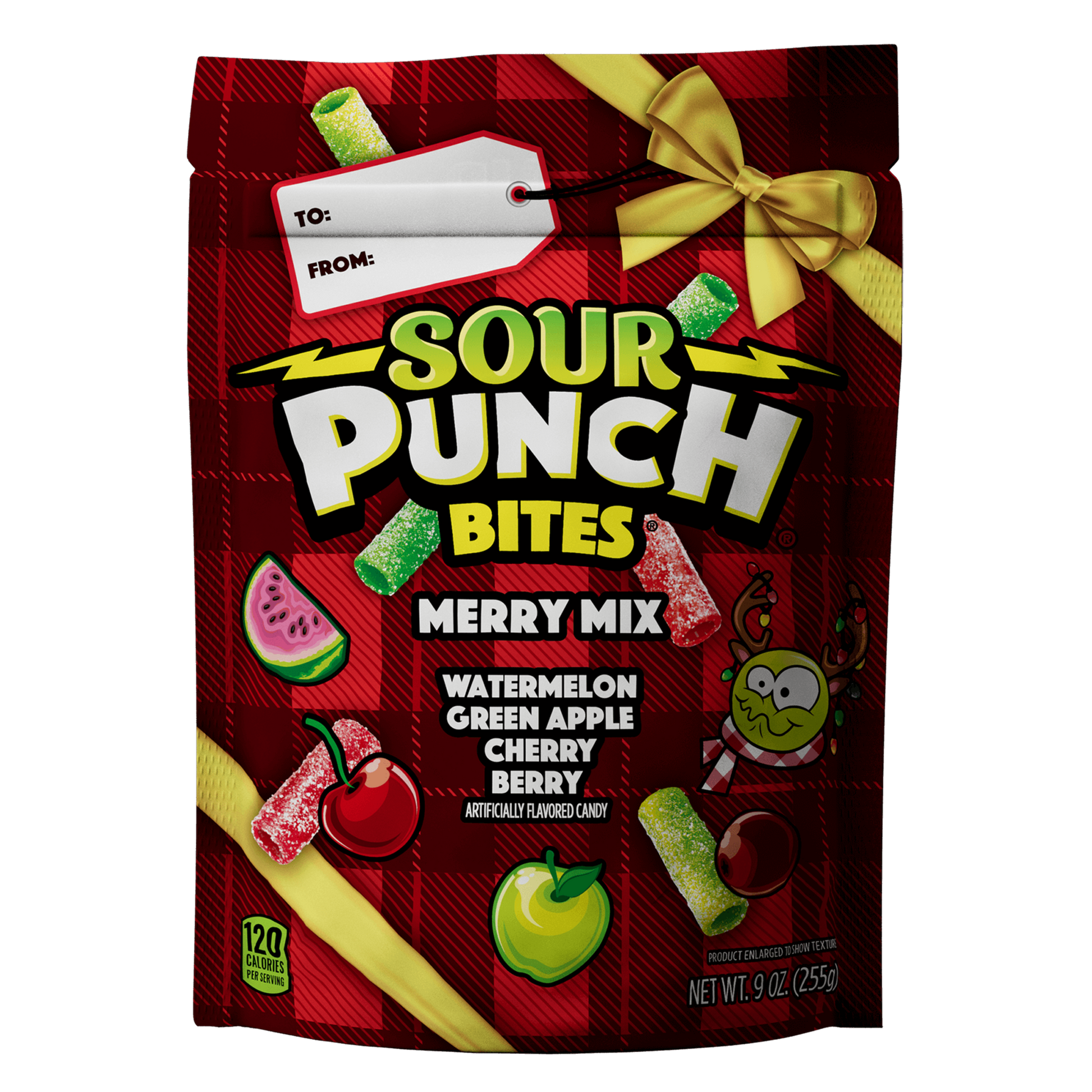 SOUR PUNCH Merry Mix Bites holiday candy - front of festive candy bag