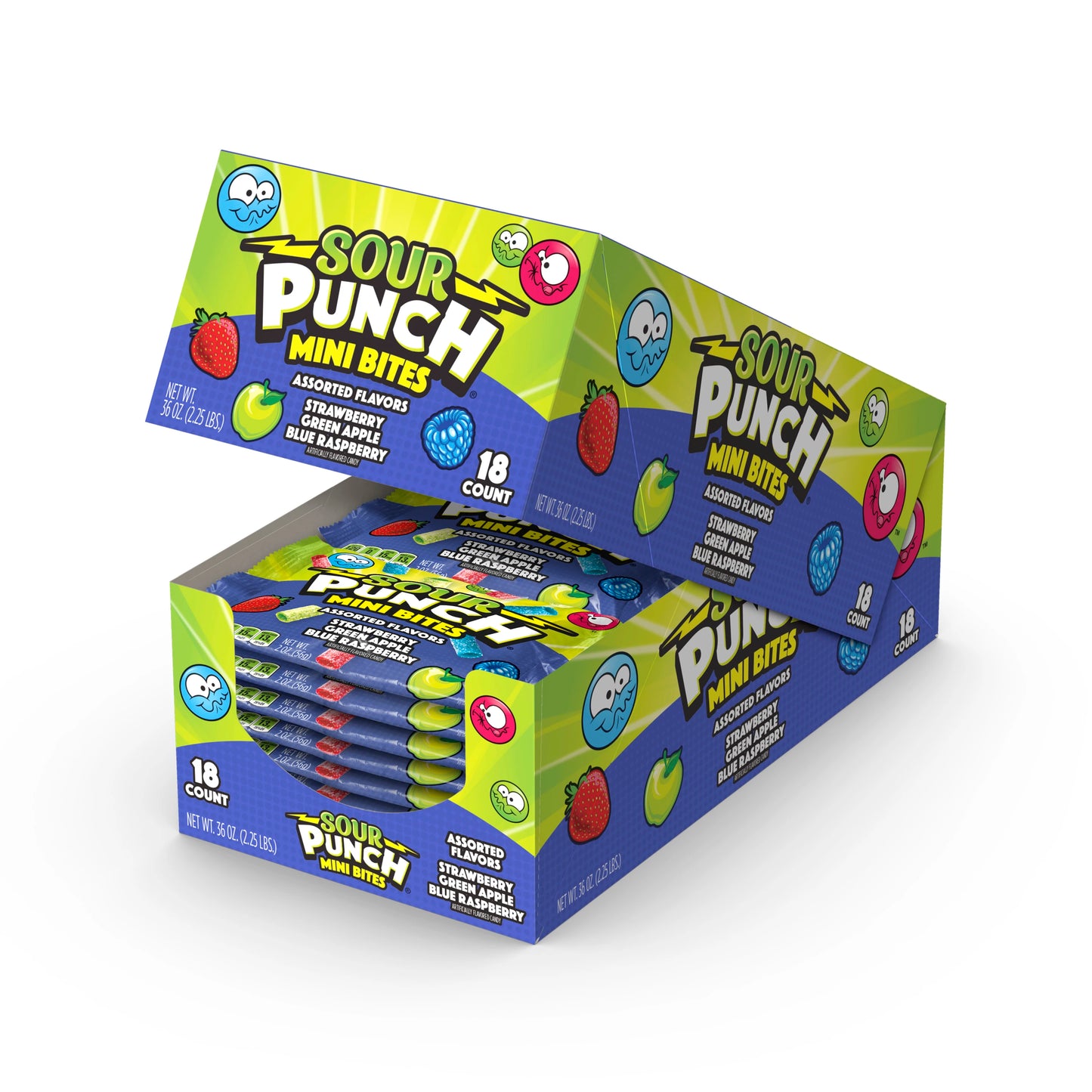 Sour Punch Mini Bites - Mini Bites 18 Count Caddy -  Fruit Chews Mini Bites