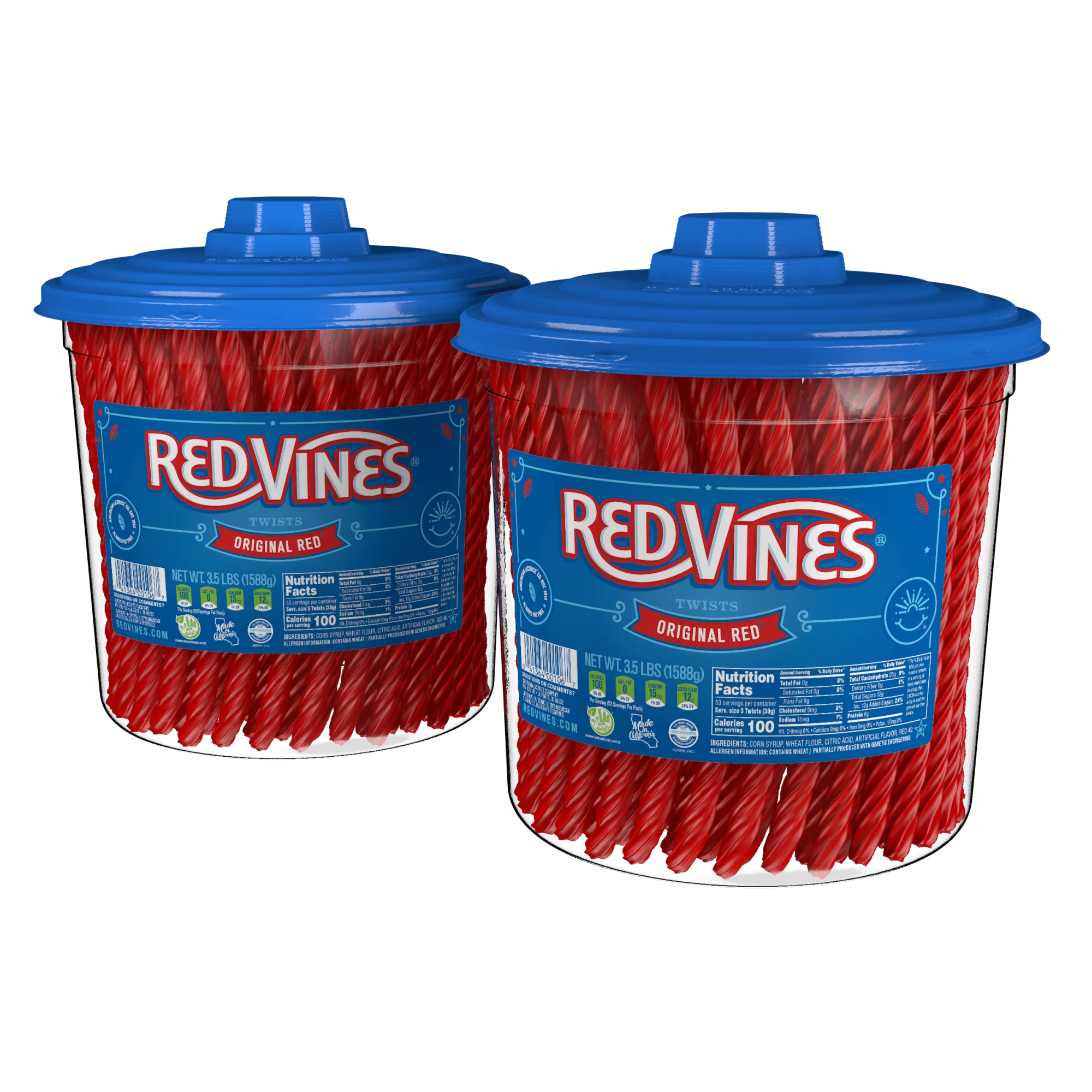 Two 3.5lb RED VINES Original Red Licorice Candy Jars