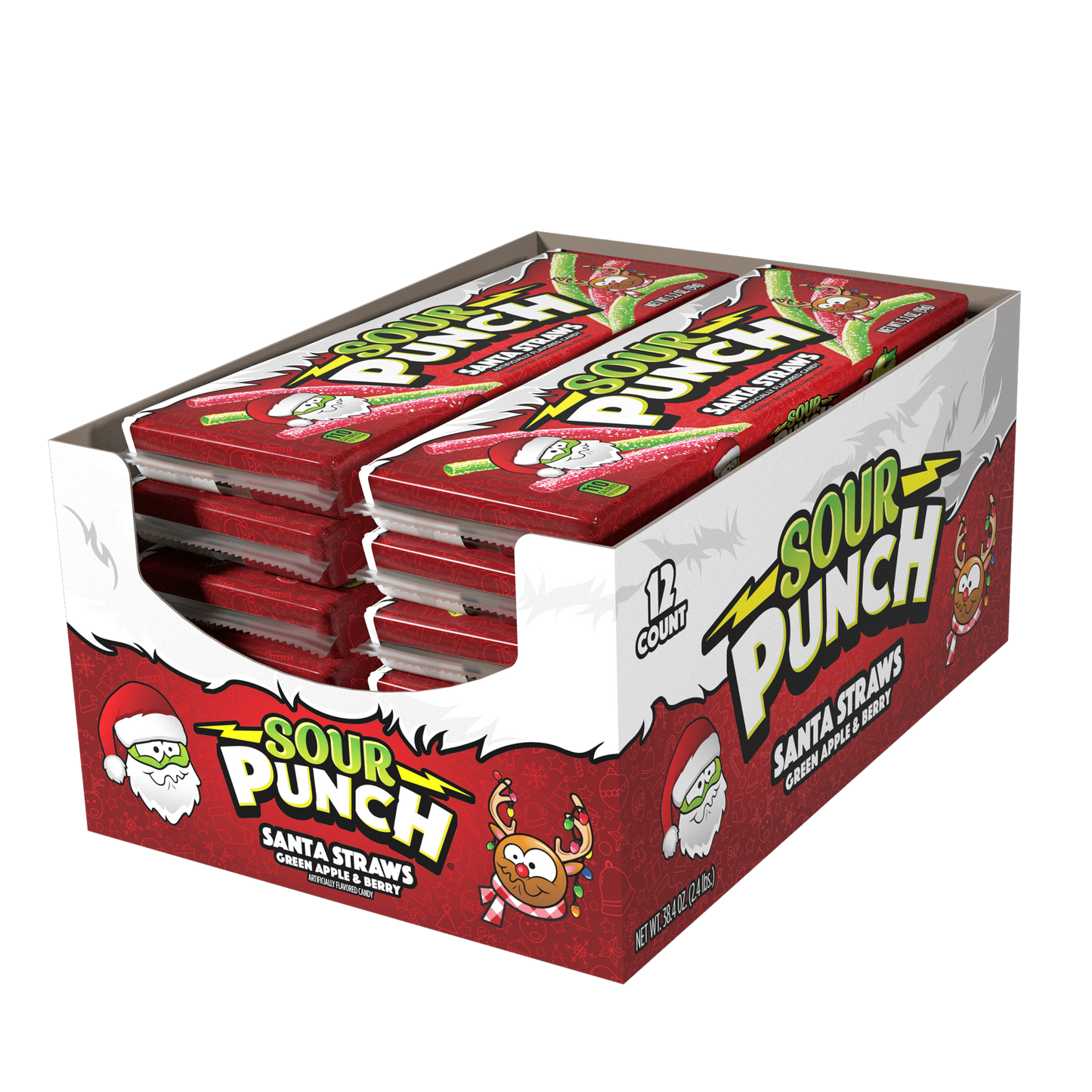 SOUR PUNCH Santa Straws Holiday Candy -12 pack of festive candy trays