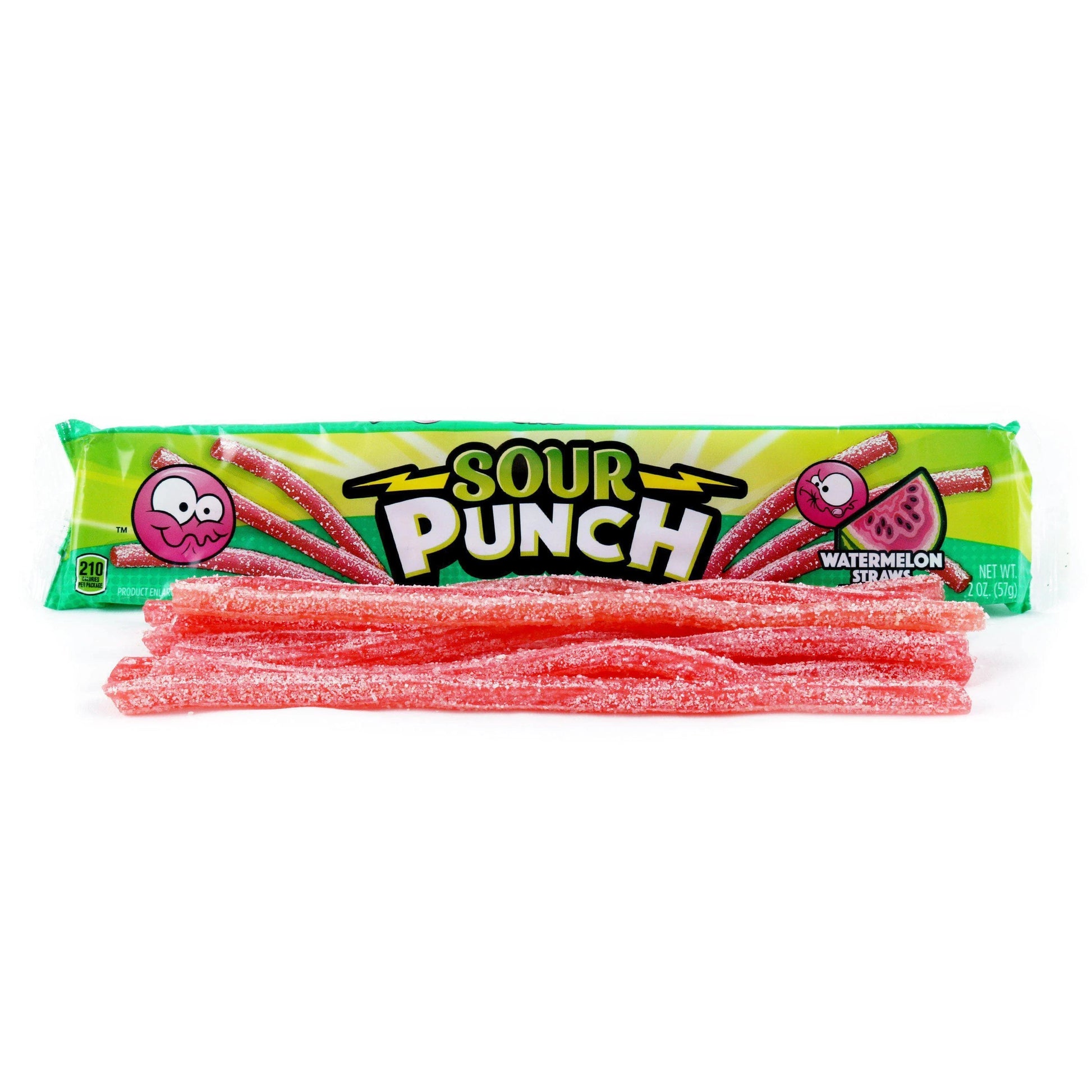 Sour Punch Watermelon Candy Straws 2oz Tray with raw candy out of pack 