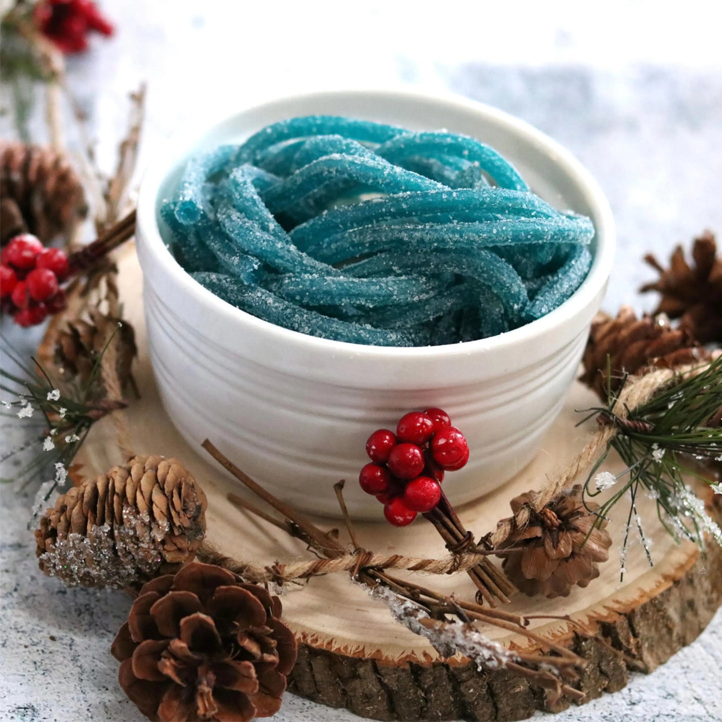 Blue Sour Straws in a festive bowl