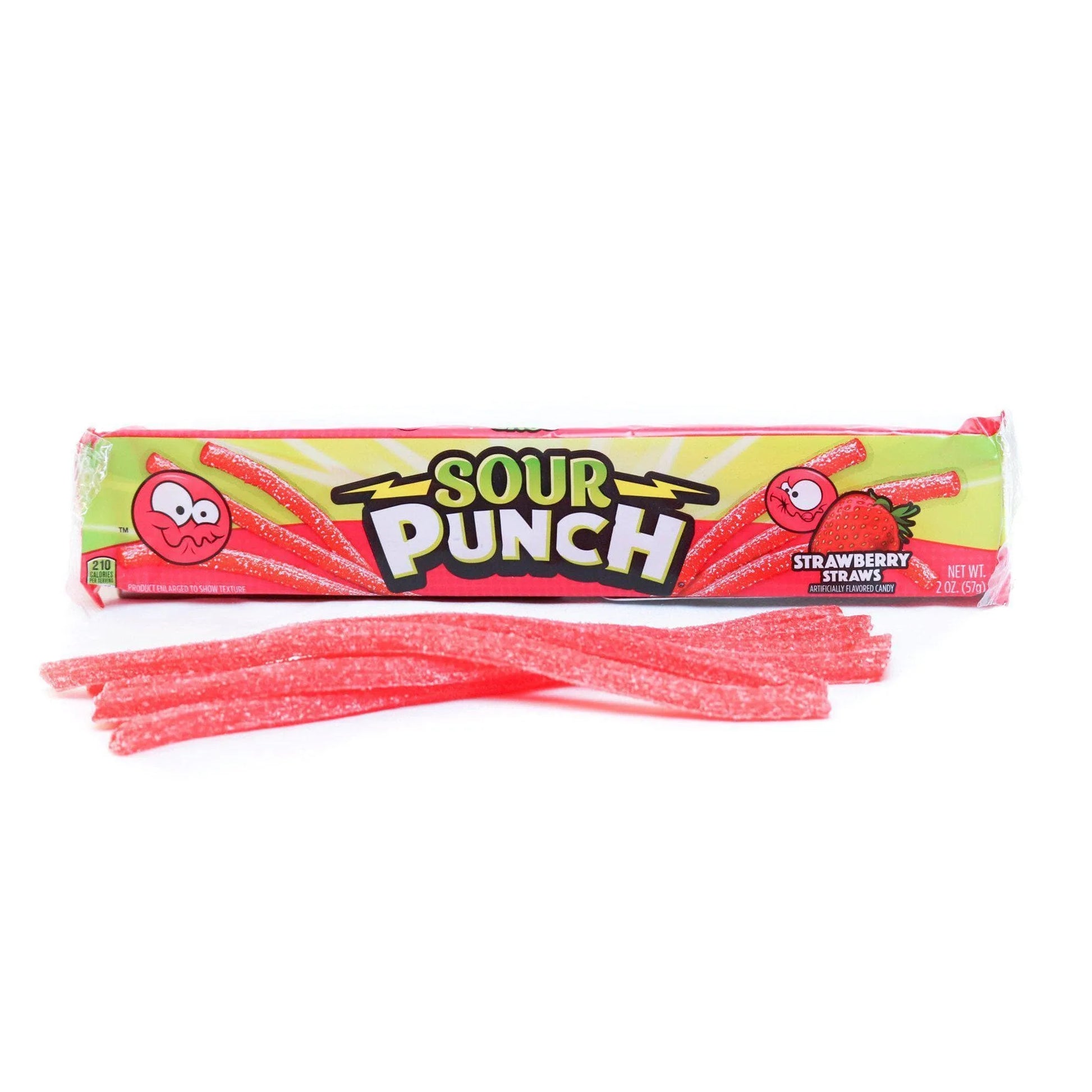 Sour Punch Strawberry Candy Straws 2oz Tray with raw candy out of pack 