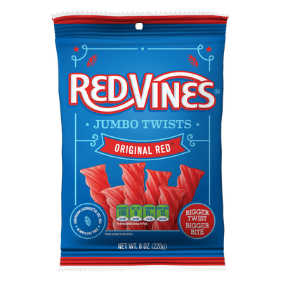 RED VINES Jumbo Original Red Licorice Twists front of 8oz package