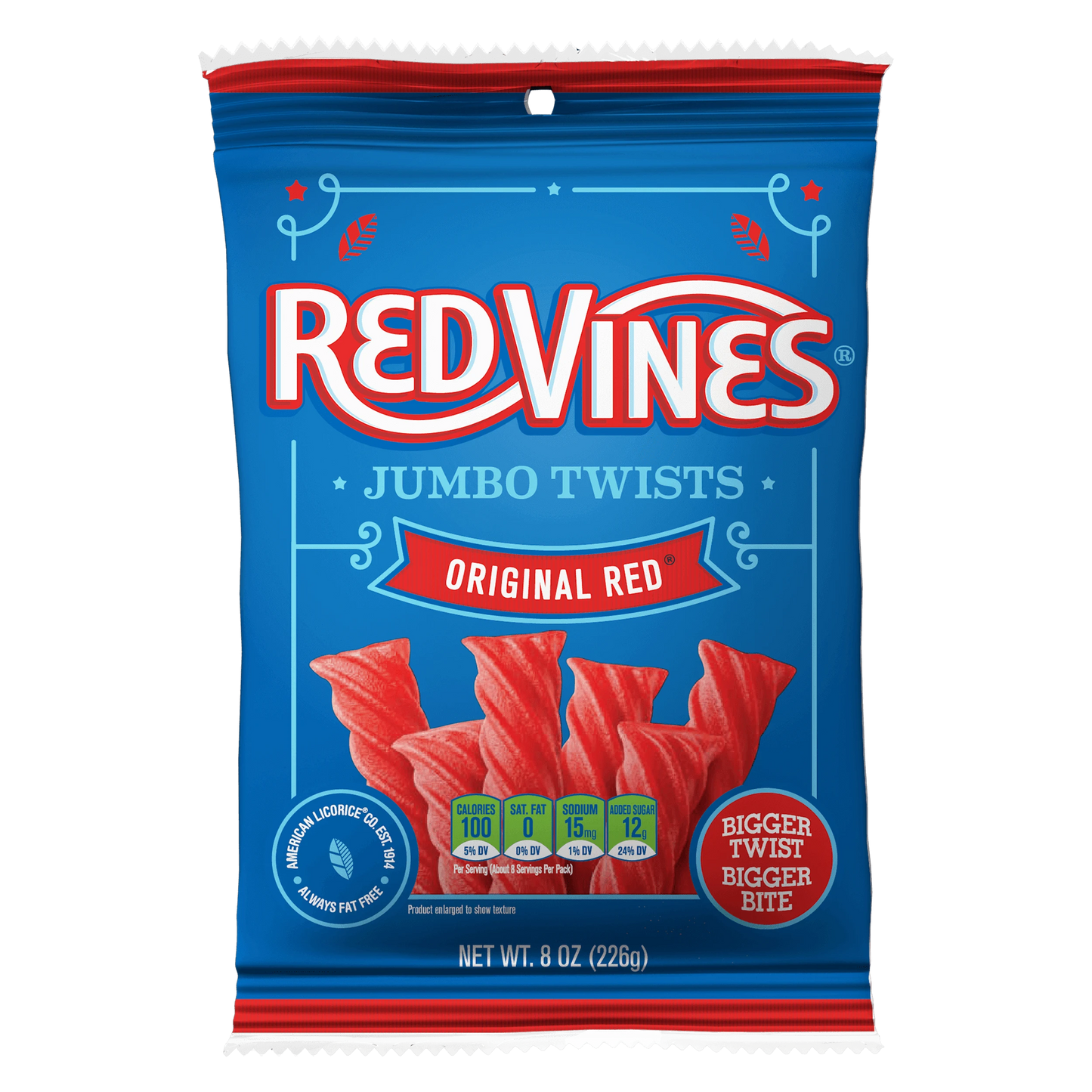 RED VINES Jumbo Original Red Licorice Twists front of 8oz package