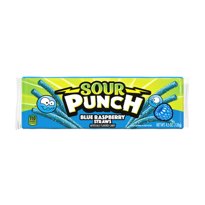 Front of Sour Punch Blue Raspberry Straws Candy