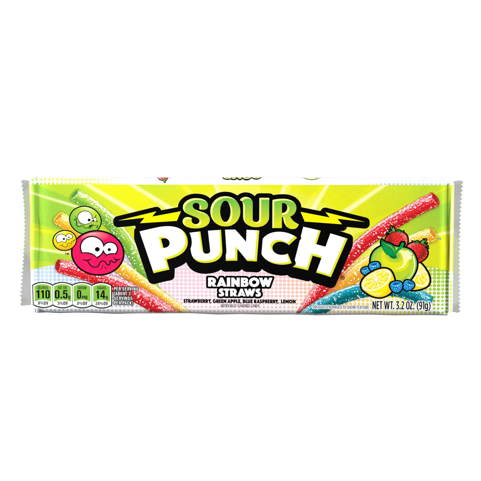 Front of Sour Punch Rainbow Straws candy package