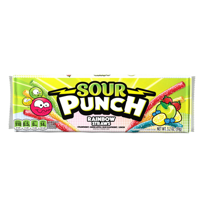 Front of Sour Punch Rainbow Straws candy package