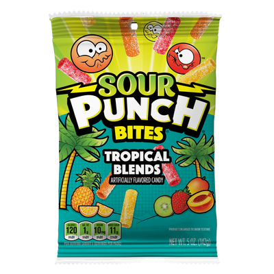 Sour Punch Tropical Flavor Bites Front of Package - Tropical Candies - Sour Punch Bites Tropical Blends