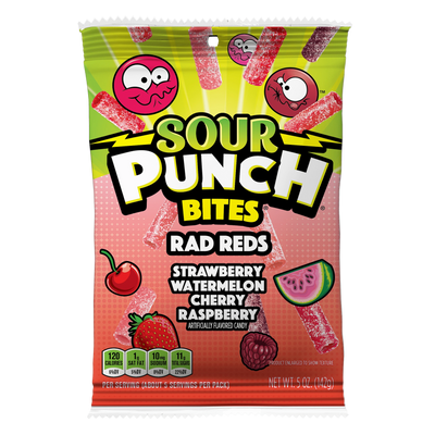 Sour Punch Rad Reds Front of Package - Sour Punch Red Candy - Red Sour Punch Bites