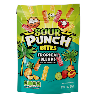 Sour Punch Bites Tropical Flavors Front of Bag - Tropical Candy Bites