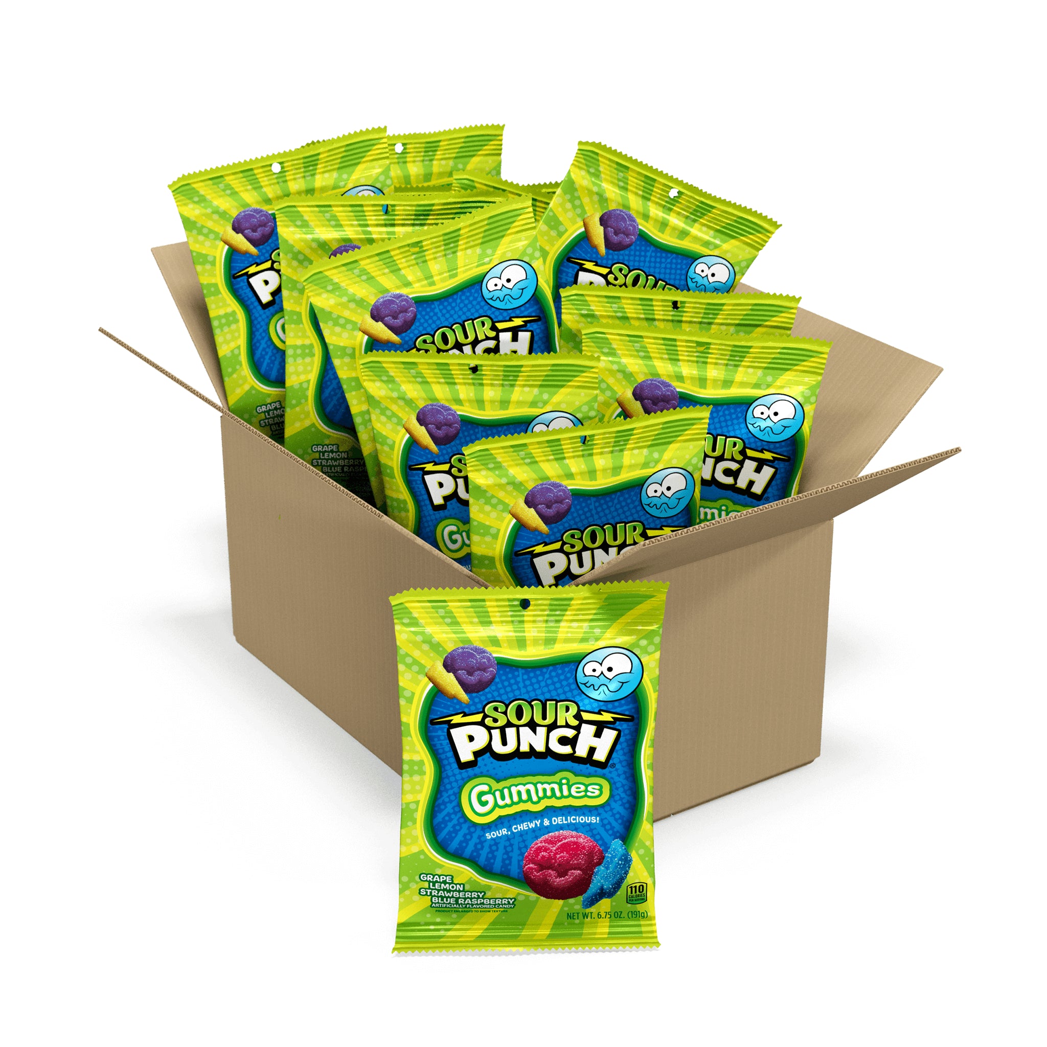 12 Pack box of Sour Punch Gummies 6.75oz bags